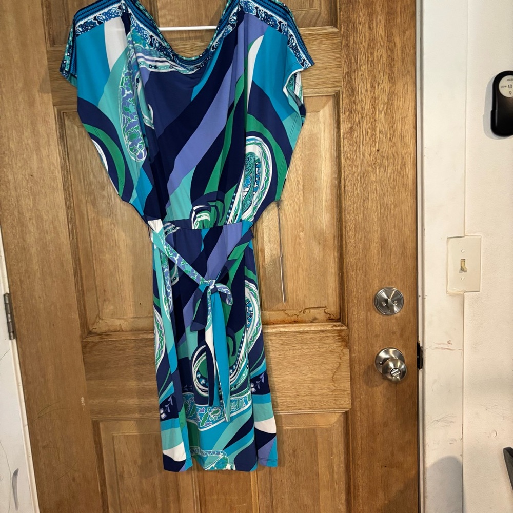 Jennifer Lopez new women’s Blue and Green Patterned Midi Dress size L